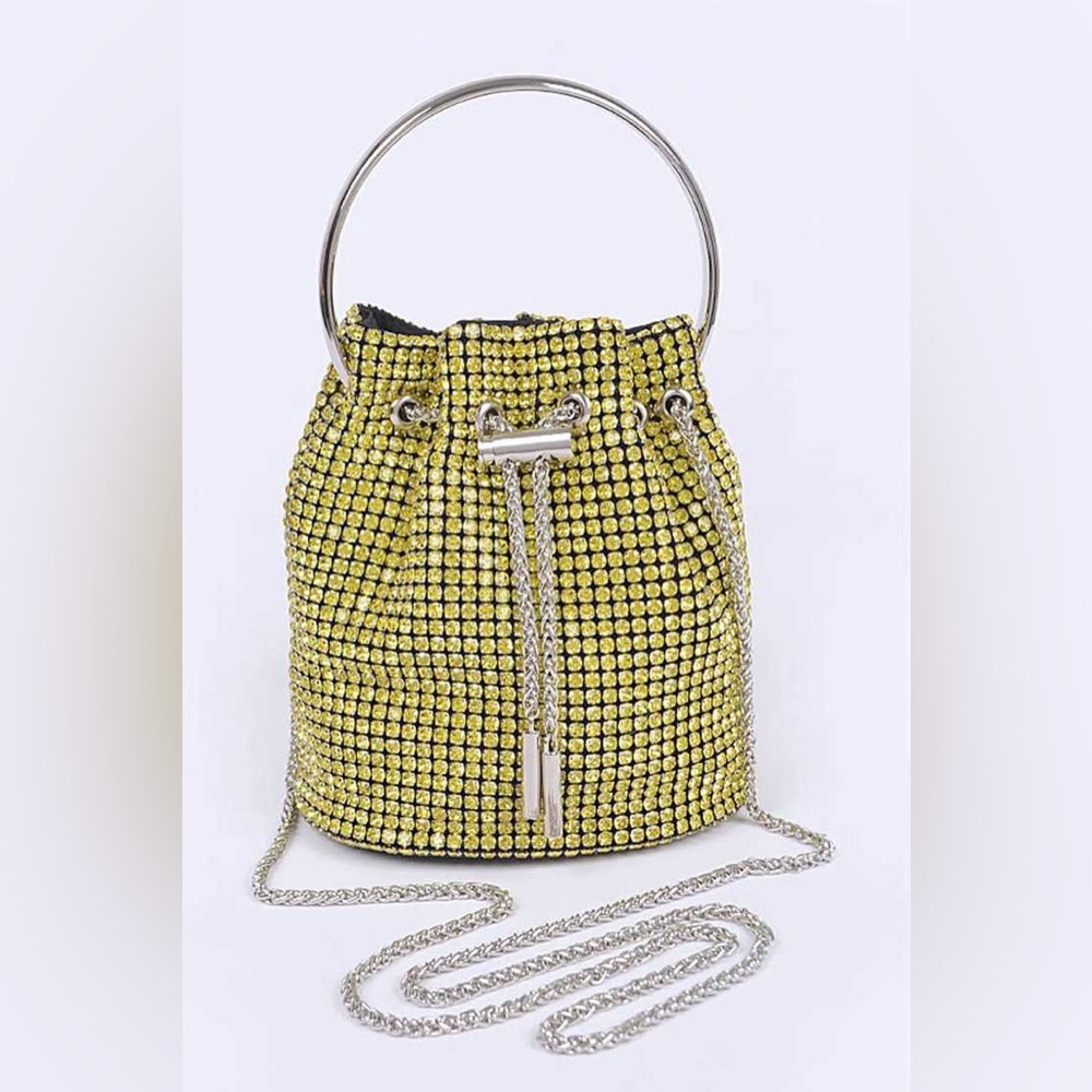 Yellow Rhinestones Swing Handle Bucket Bag